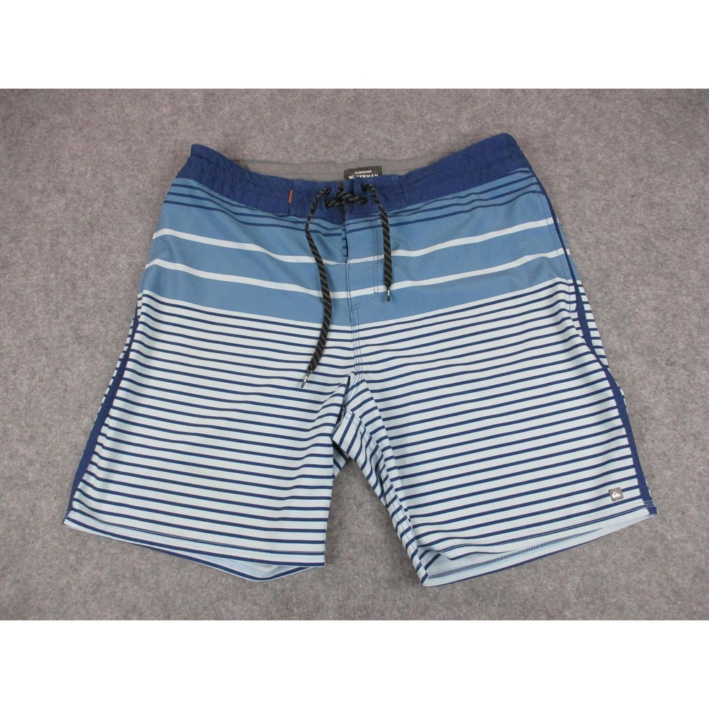 Quiksilver Board Shorts Mens 34 Blue Striped Waterman Swim Trunks Bathing Suit